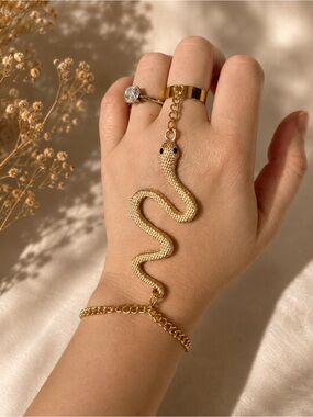 Gold Snake Hand Chain Bracelet
